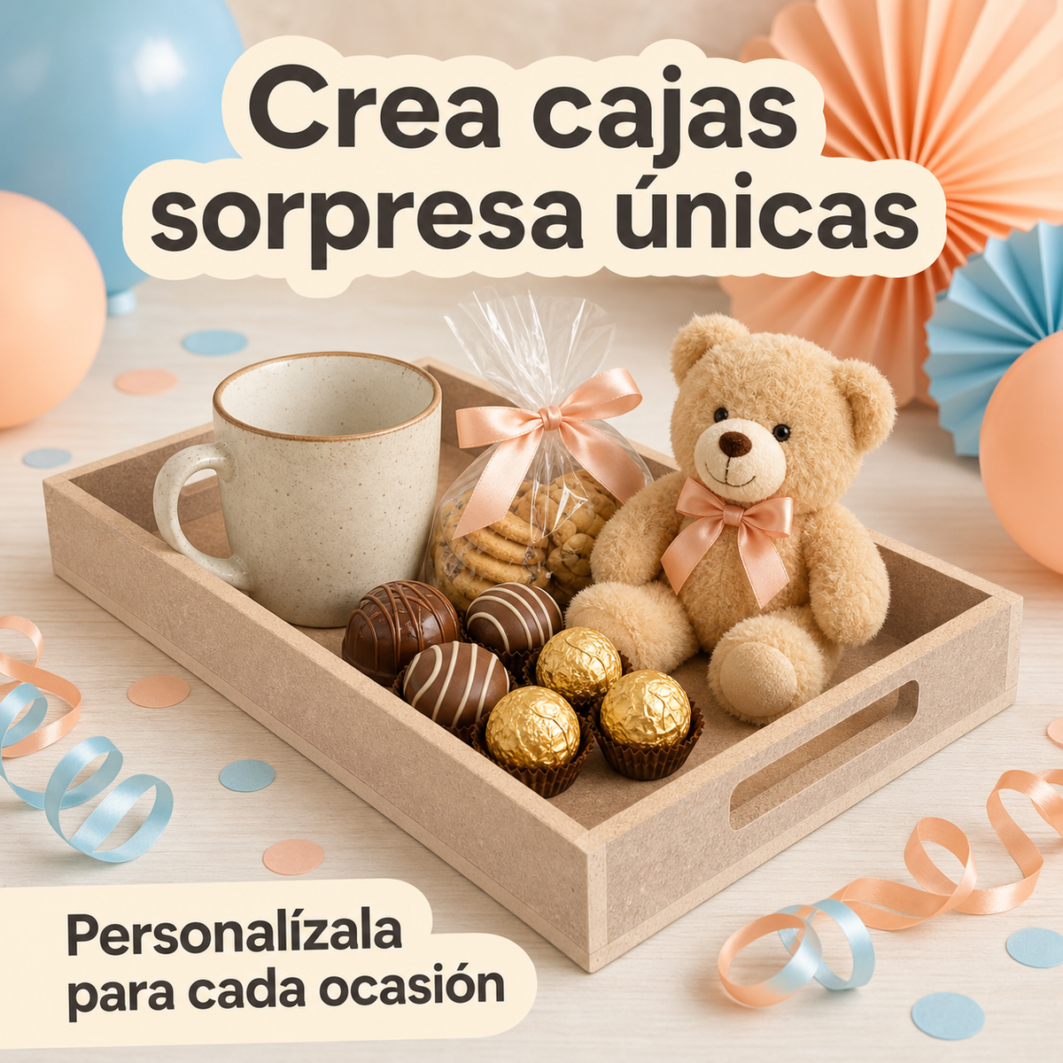 Charola de Mdf Con Asas Para Regalos Eventos Desayuno Sorpresa