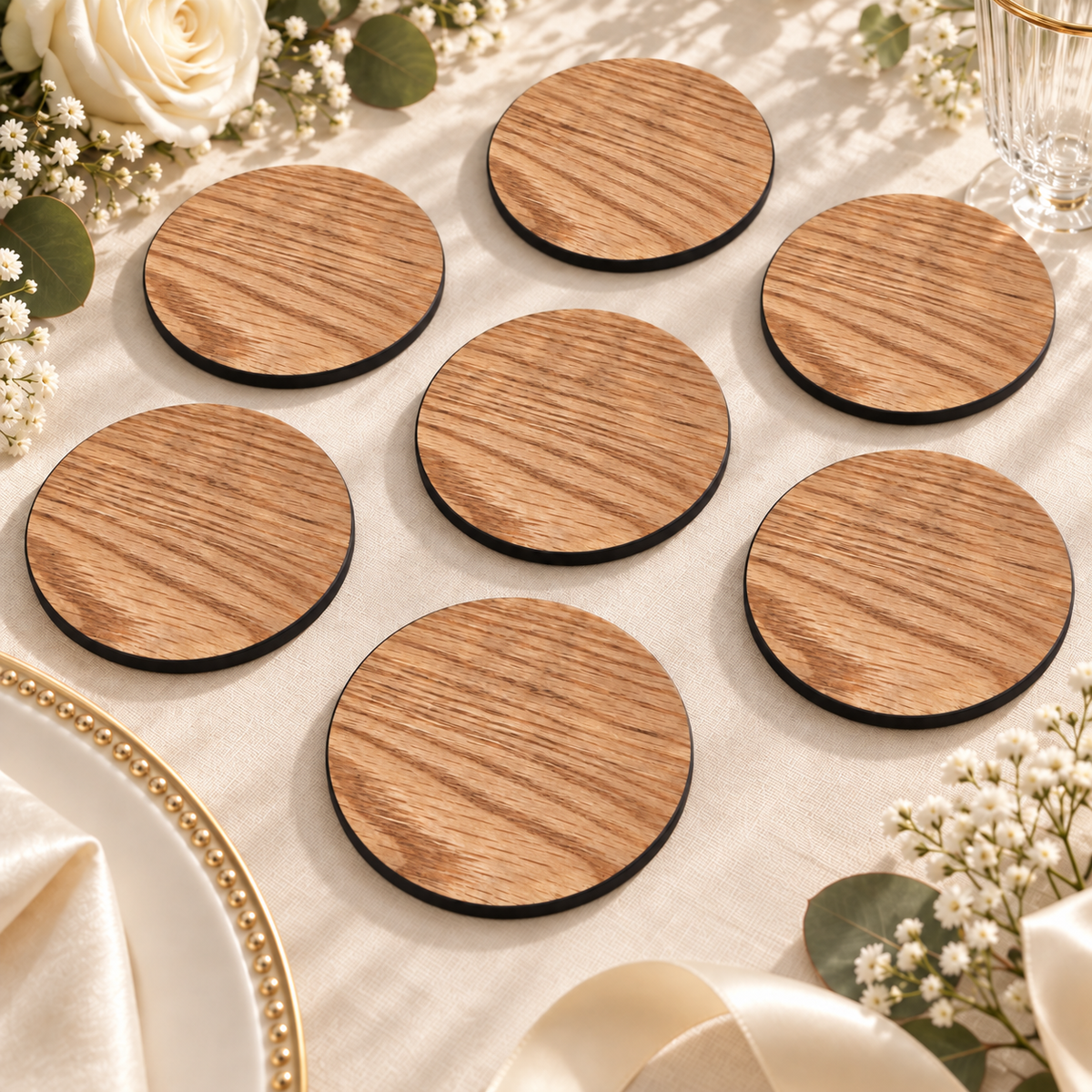 Portavasos Personalizado de MDF Enchapado de Encino