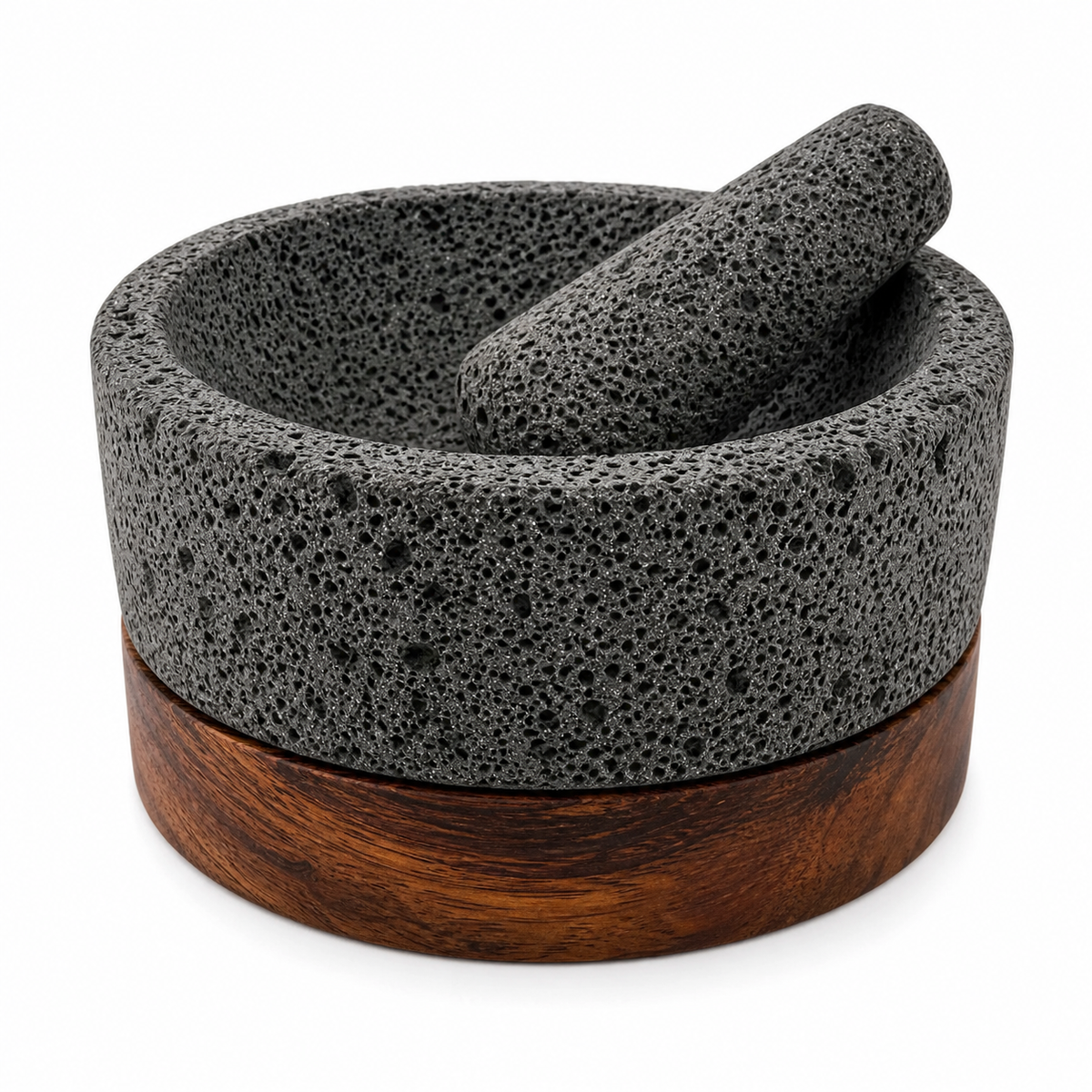 Molcajete de Piedra Volcánica con Base (Grande) - Calli 8"