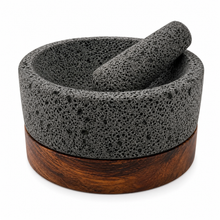 Cargar imagen en el visor de la galería, Molcajete de Piedra Volcánica con Base (Grande) - Calli 8"
