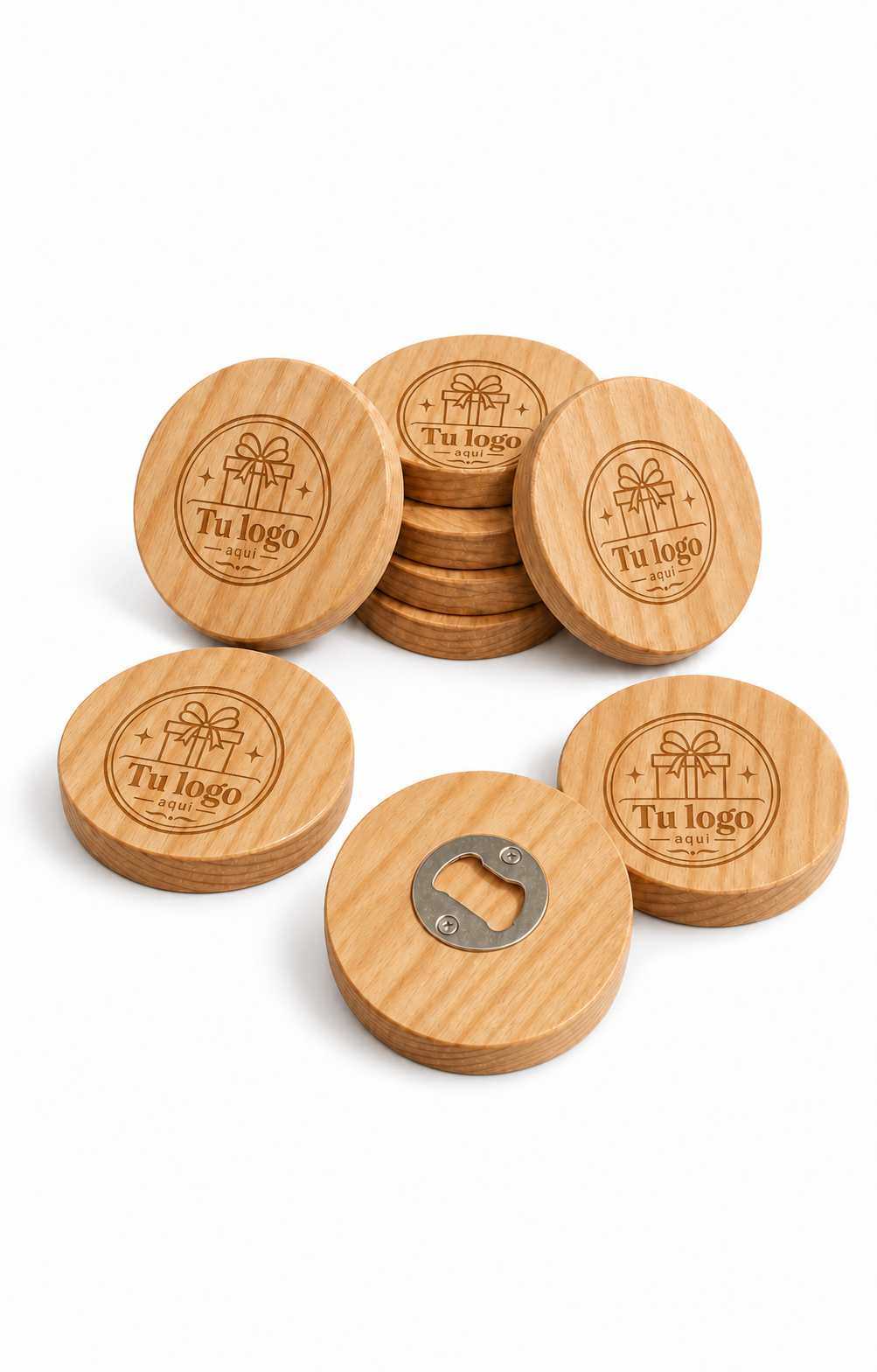 Portavasos de pino personalizados con Destapador