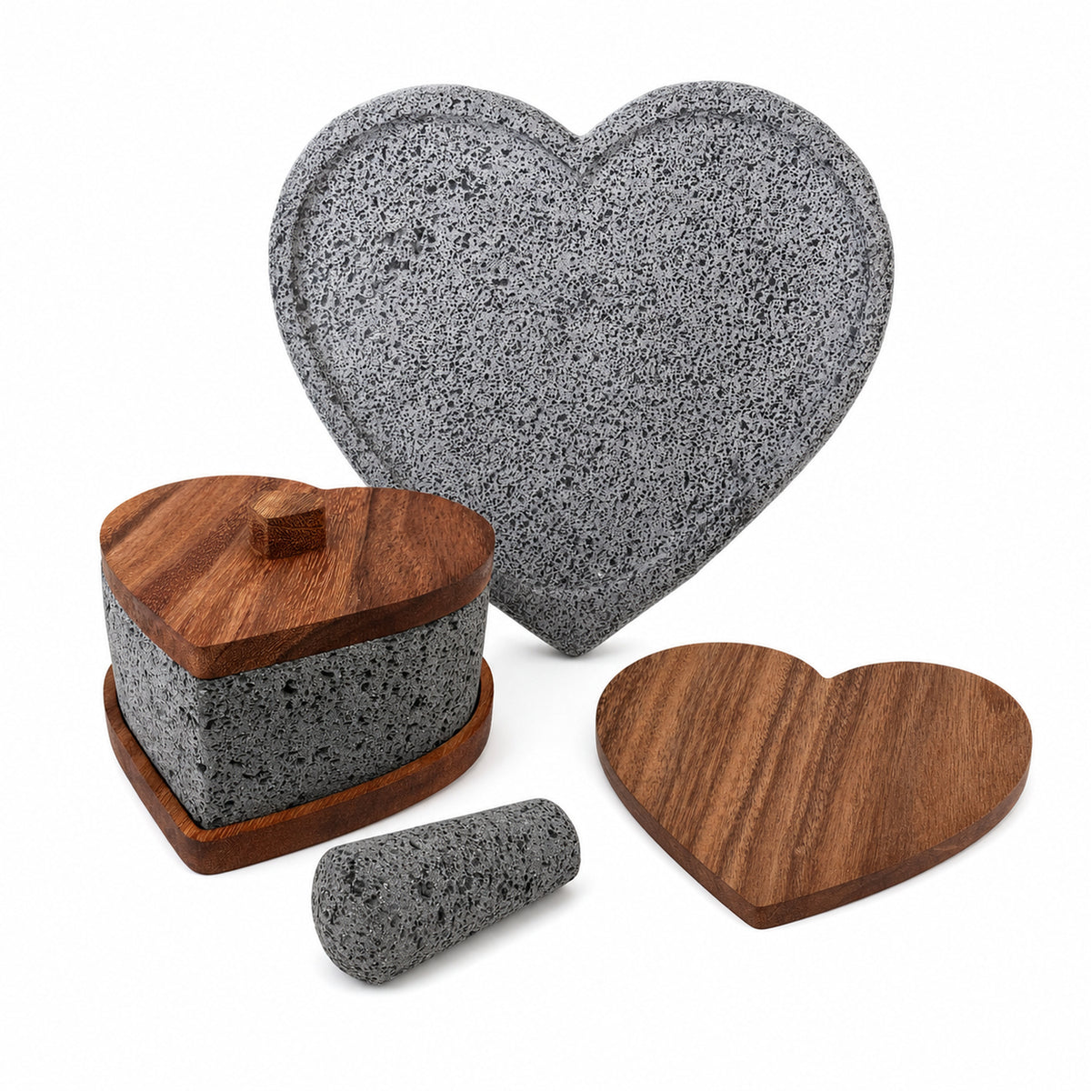 Kit Corazón | Molcajete, Comal y Tabla de Parota Personalizados
