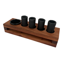 Cargar imagen en el visor de la galería, Tequilero de Parota con Ramequin y Caballitos de Barro Negro