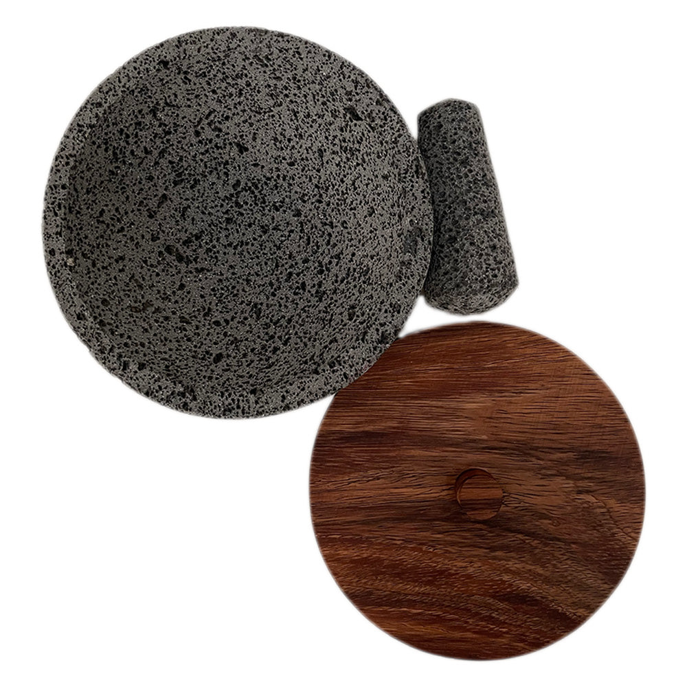 Remate - Molcajete de Piedra Volcánica con Base y Tapa - Calli 8"