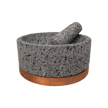 Load image in gallery viewer, Molcajete de Piedra Volcánica con Base de Pino - Calli 8"
