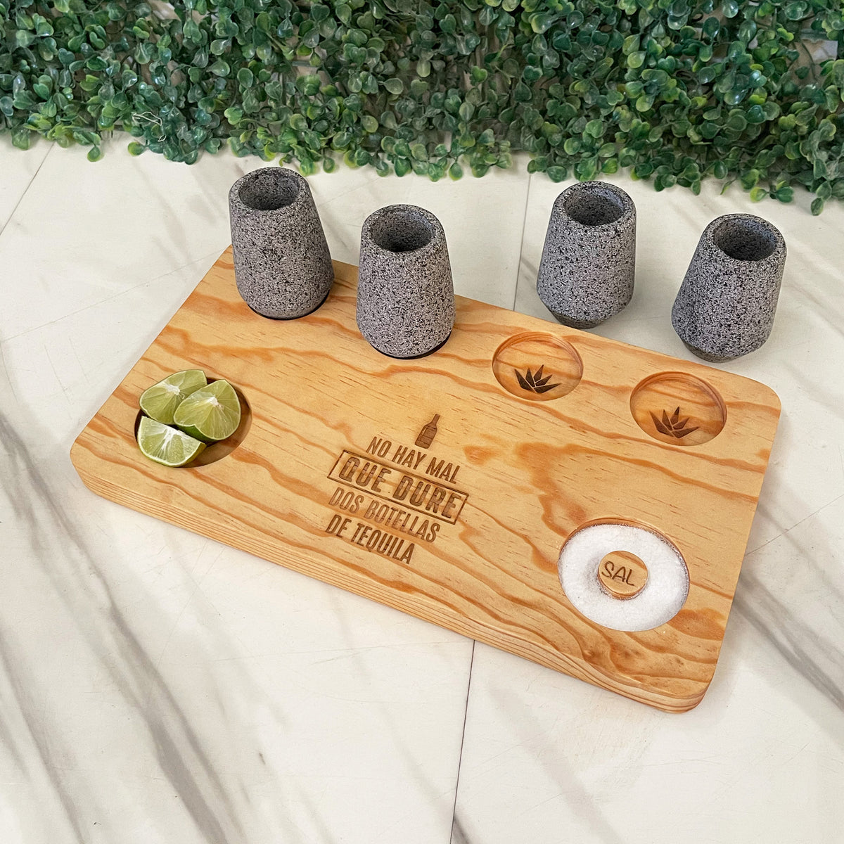 Kit De 4 Tequileros De Piedra Volcánica | Caballitos | Shots