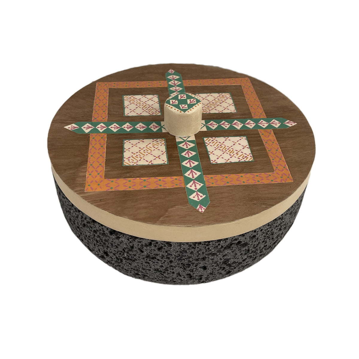 Volcanic Stone Tortillero With Parota Wood Lid
