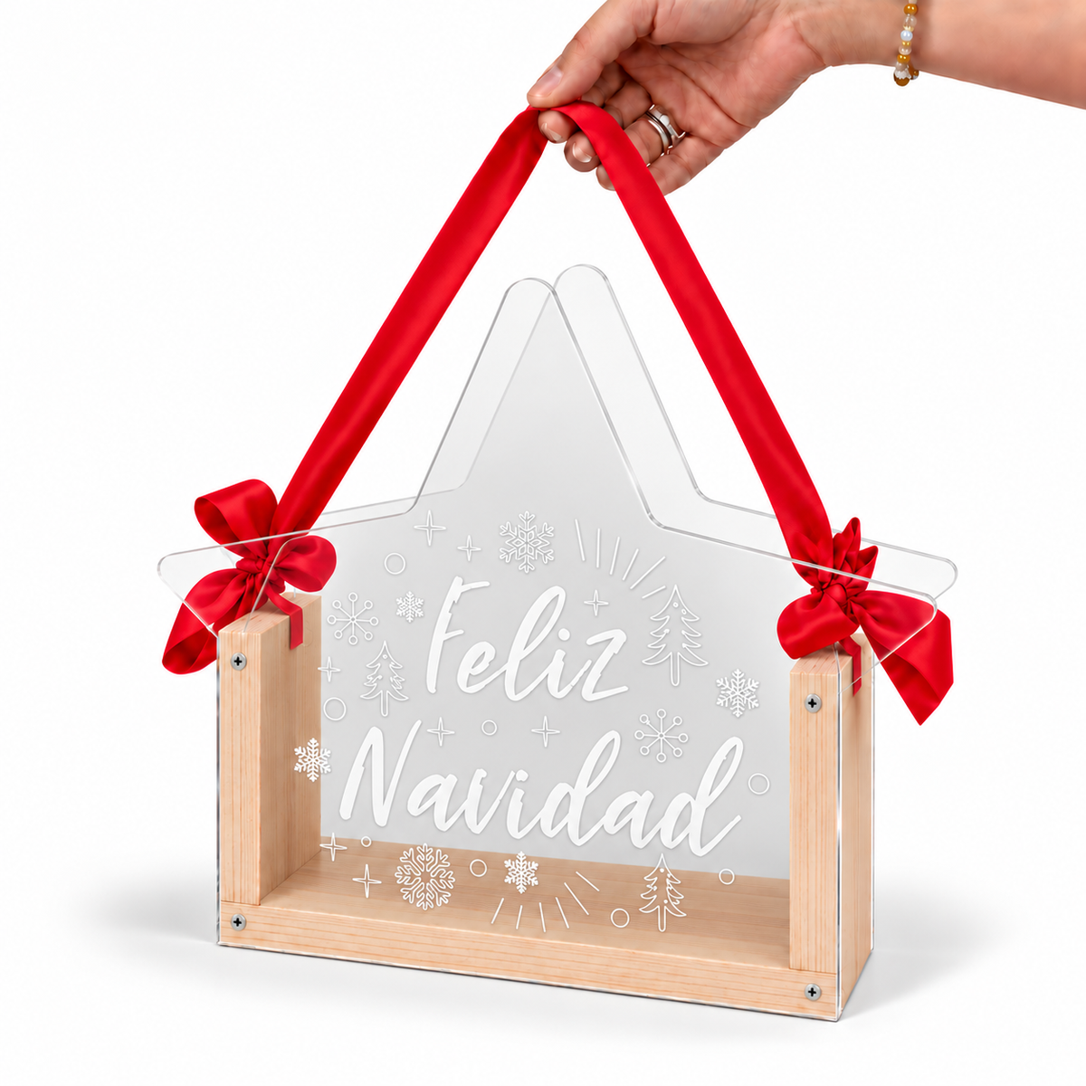 Caja Navideña Personalizable de Madera y Acrílico en Forma de Estrella