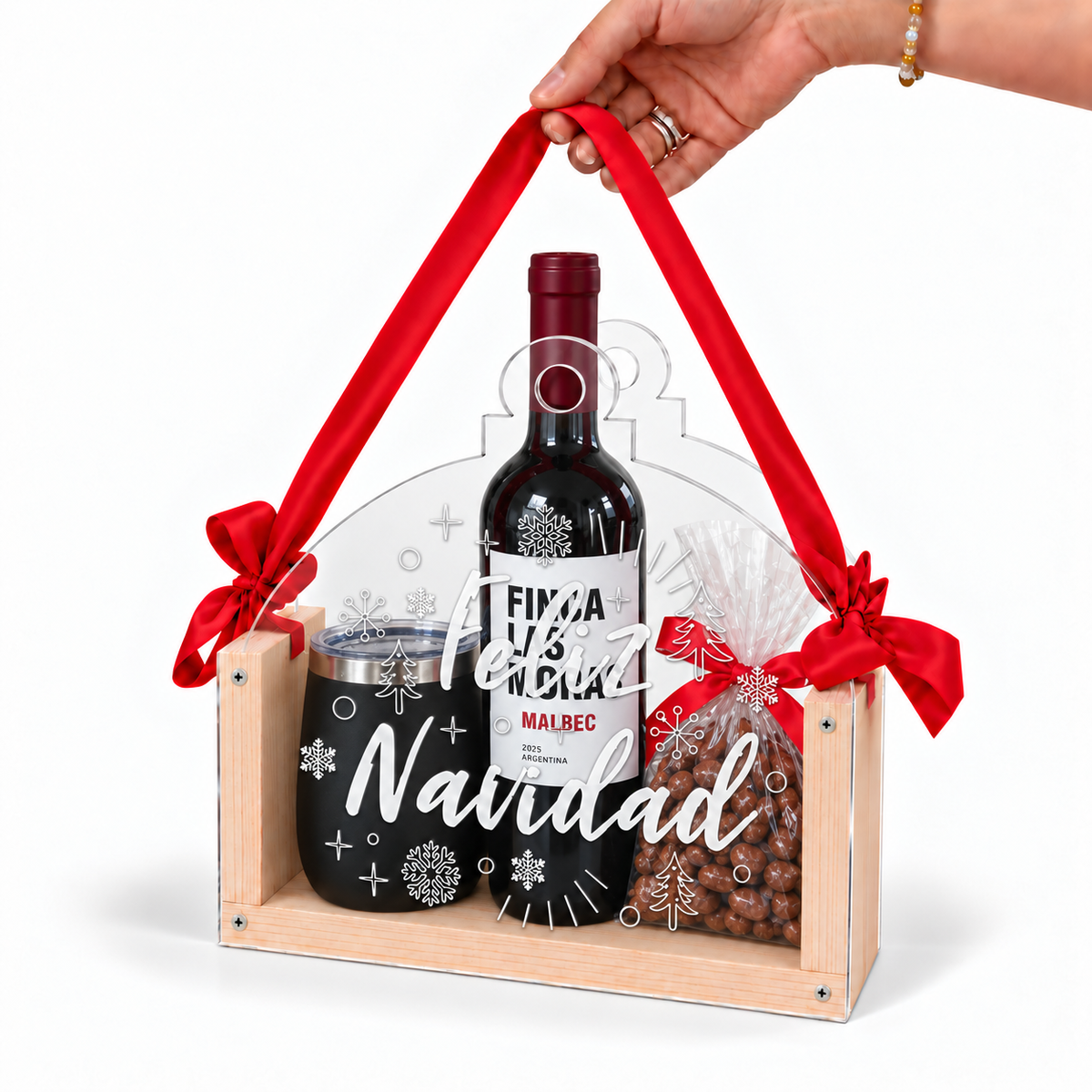 Caja Navideña Personalizable de Madera y Acrílico en Forma de Esfera