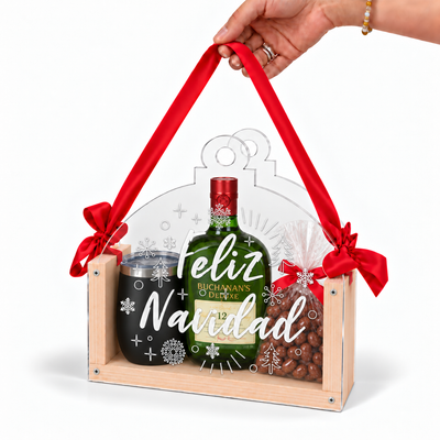 Caja Navideña Personalizable de Madera y Acrílico en Forma de Esfera