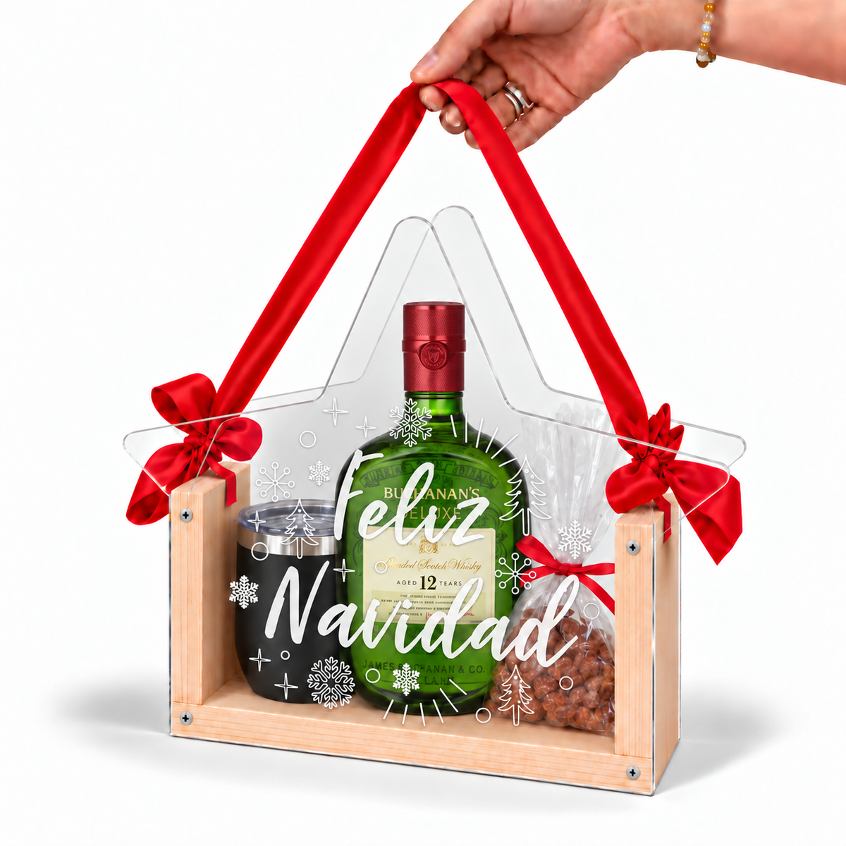 Caja Navideña Personalizable de Madera y Acrílico en Forma de Estrella