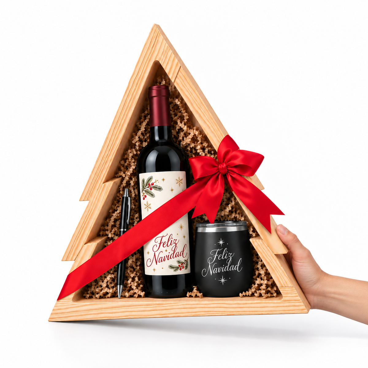 Caja de Madera con Forma de Pino de Navidad – 45 × 45 cm