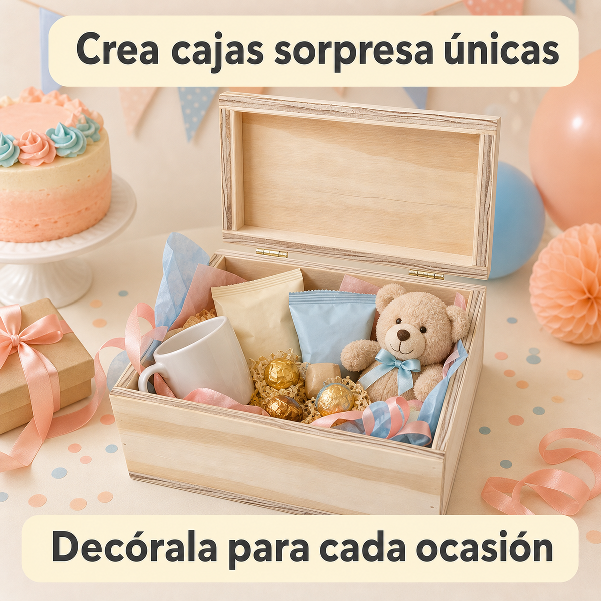 Caja Para Regalo De Triplay De Pino Con Tapa