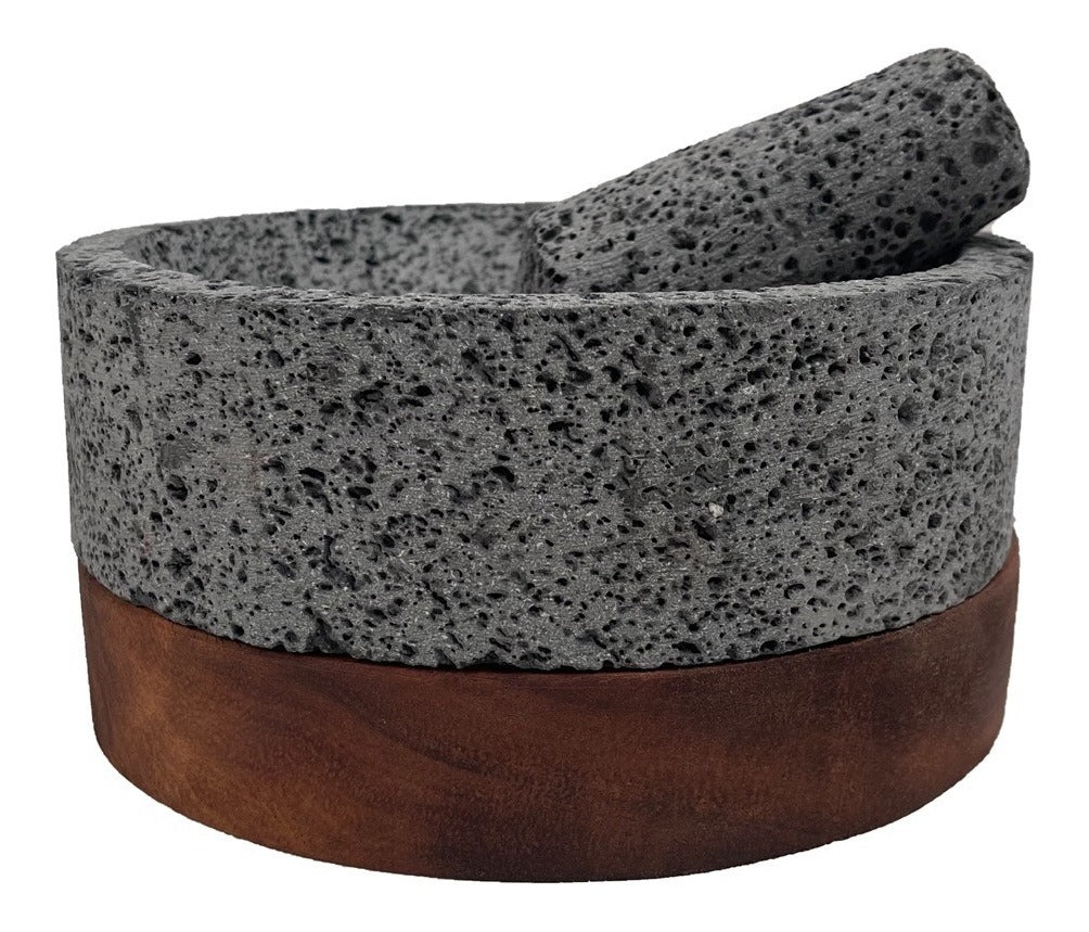 Molcajete de Piedra Volcánica con Base (Chico) - Calli 6"