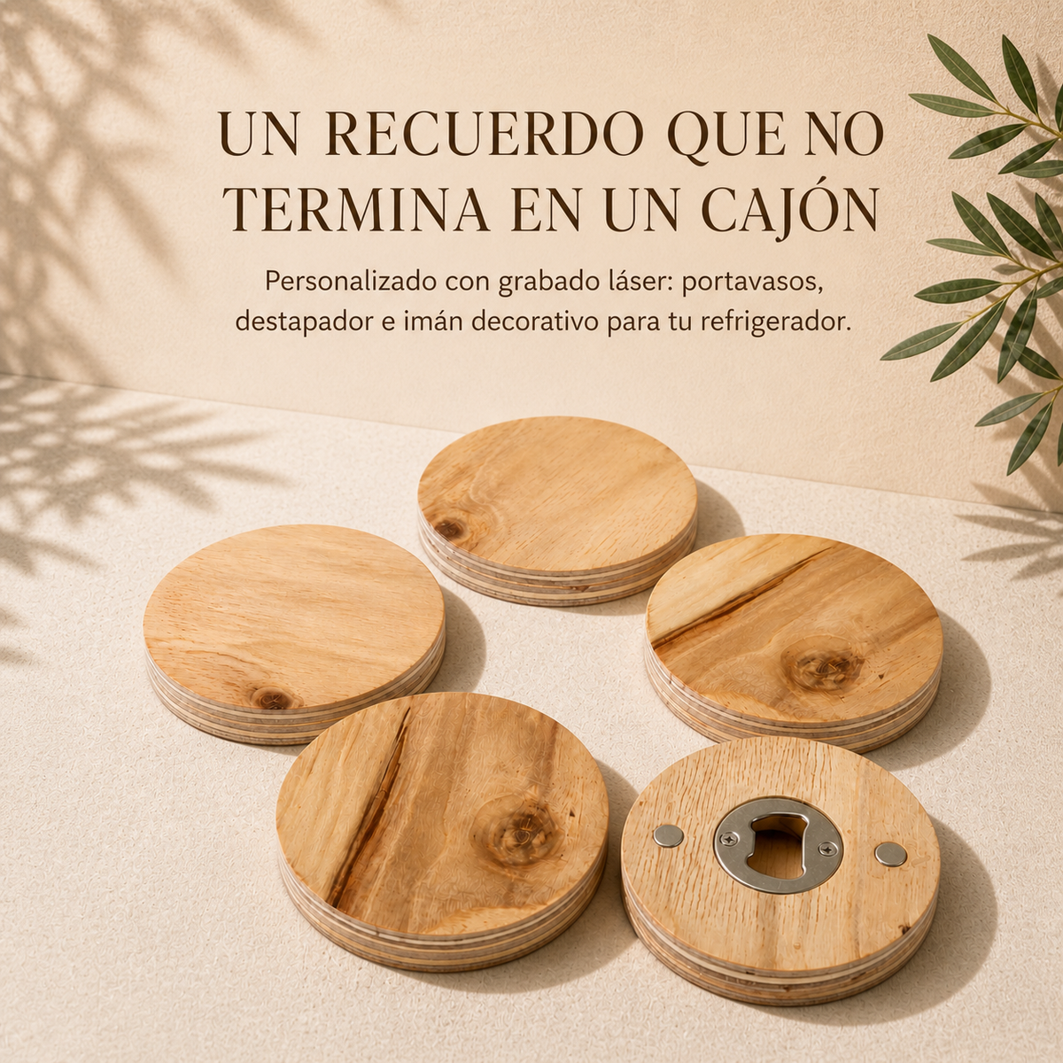 Portavasos Personalizado de Triplay con Destapador e Imán para Eventos