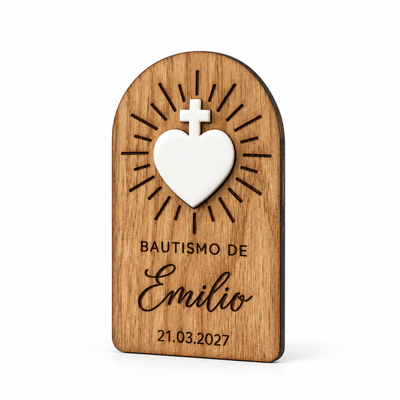 Imán Personalizado con Corazón y Cruz de Acrílico