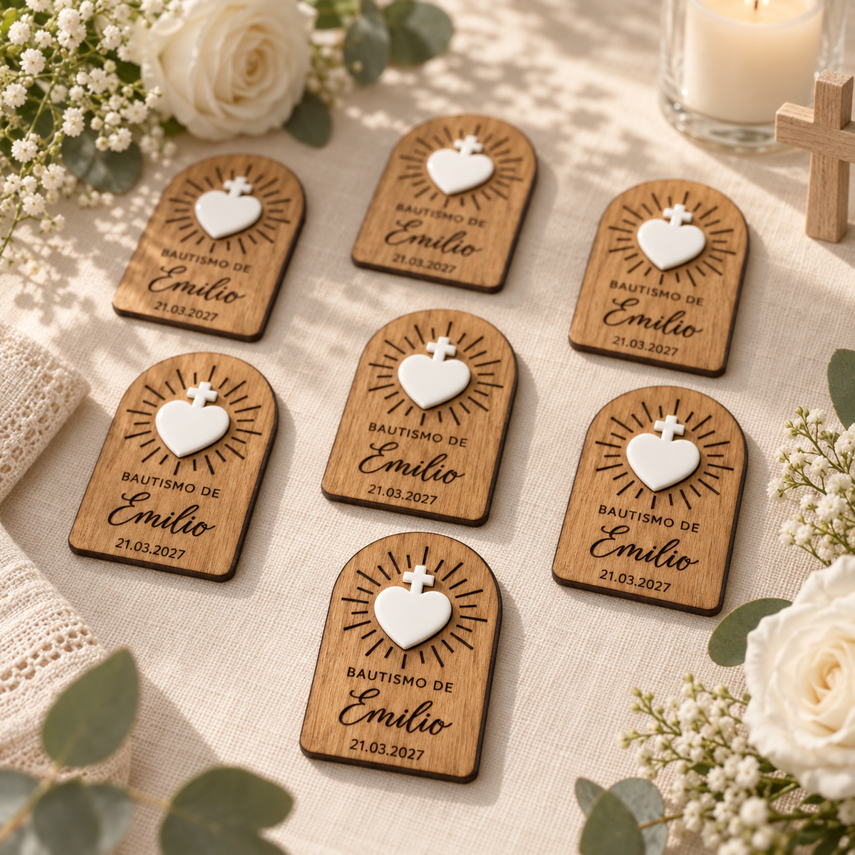 Imán Personalizado con Corazón y Cruz de Acrílico