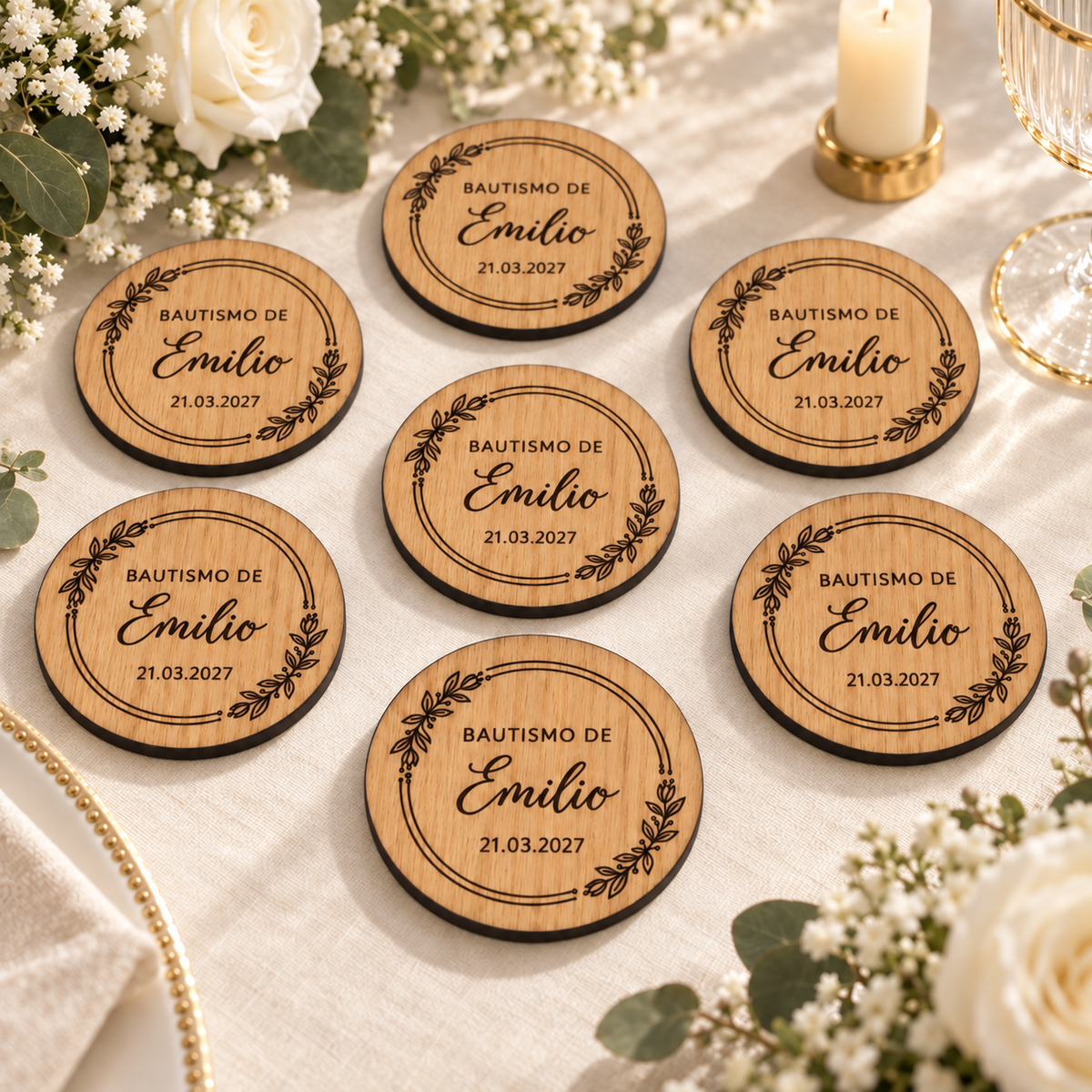 Portavasos Personalizado de MDF Enchapado de Encino