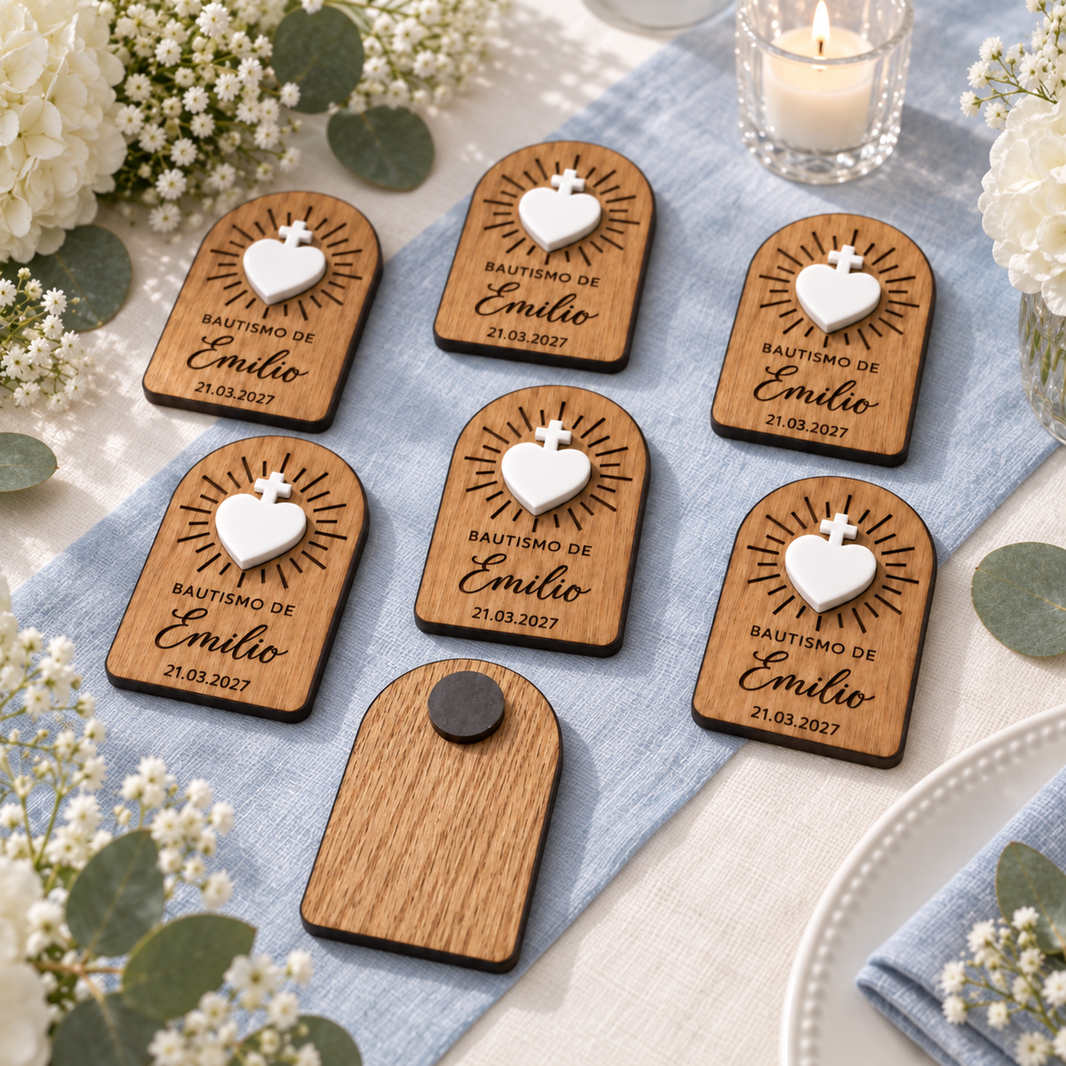 Imán Personalizado con Corazón y Cruz de Acrílico