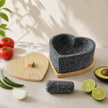 Load image in gallery viewer, Molcajete de corazón con base y tapa de pino
