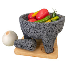 Load image in gallery viewer, Molcajete Tradicional de Piedra Volcánica, con Base y Tapa
