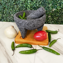 Load image in gallery viewer, Molcajete Tradicional de Piedra Volcánica, con Base y Tapa
