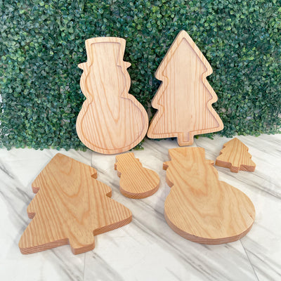 Tabla de Quesos o Charcutería en Forma de Mono de Nieve (Madera de Pino)