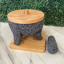 Load image in gallery viewer, Molcajete Tradicional de Piedra Volcánica, con Base y Tapa
