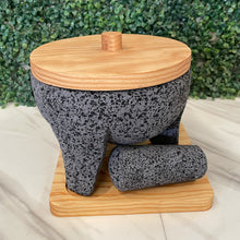 Load image in gallery viewer, Molcajete Tradicional de Piedra Volcánica, con Base y Tapa
