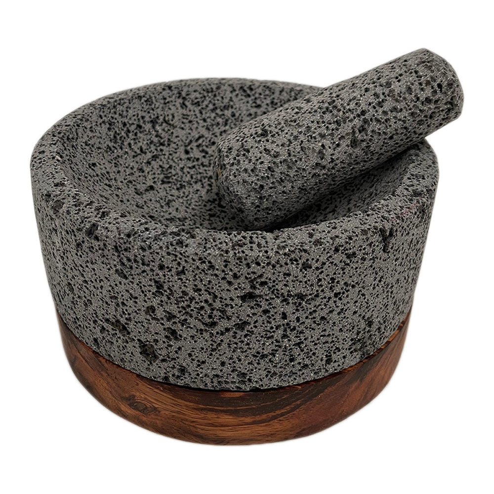 Remate - Molcajete de Piedra Volcánica con Base (Grande) - Calli 8"