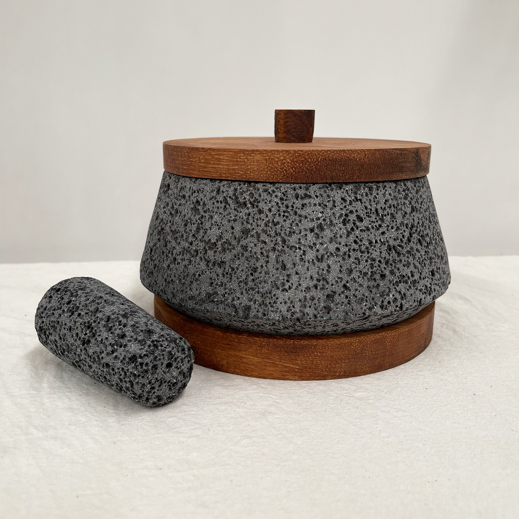 Molcajete of Volcanic Stone with Base (Large)