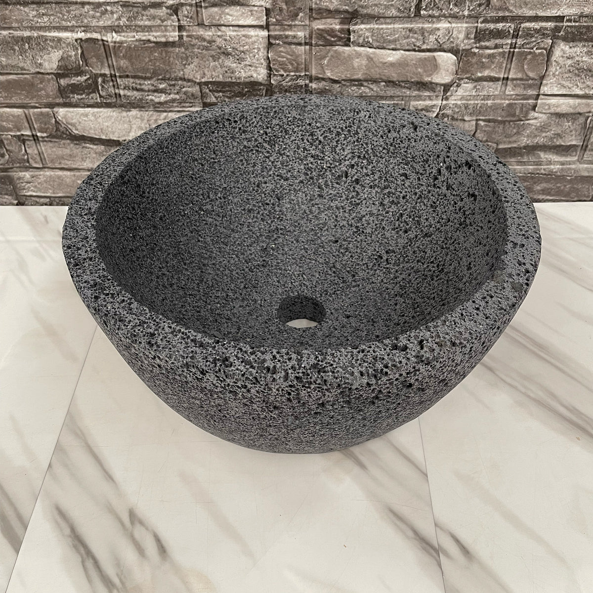 Lavabo Ovalin Artesanal De Piedra Volcánica 35cm Diámetro