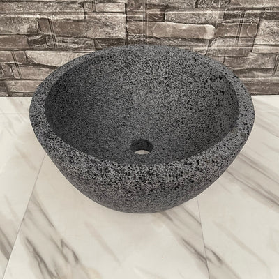 Lavabo Ovalin Artesanal De Piedra Volcánica 35cm Diámetro