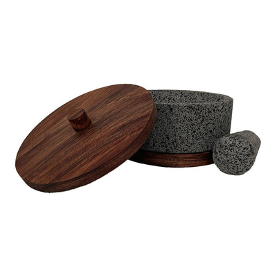 Remate - Molcajete de Piedra Volcánica con Base y Tapa - Calli 8"