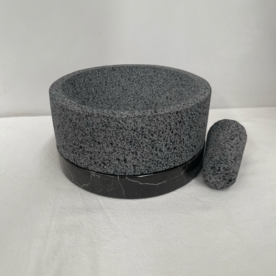 Molcajete Calli de Piedra Volcánica con Base de Mármol