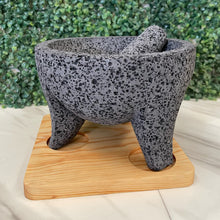 Load image in gallery viewer, Molcajete Tradicional de Piedra Volcánica, con Base y Tapa
