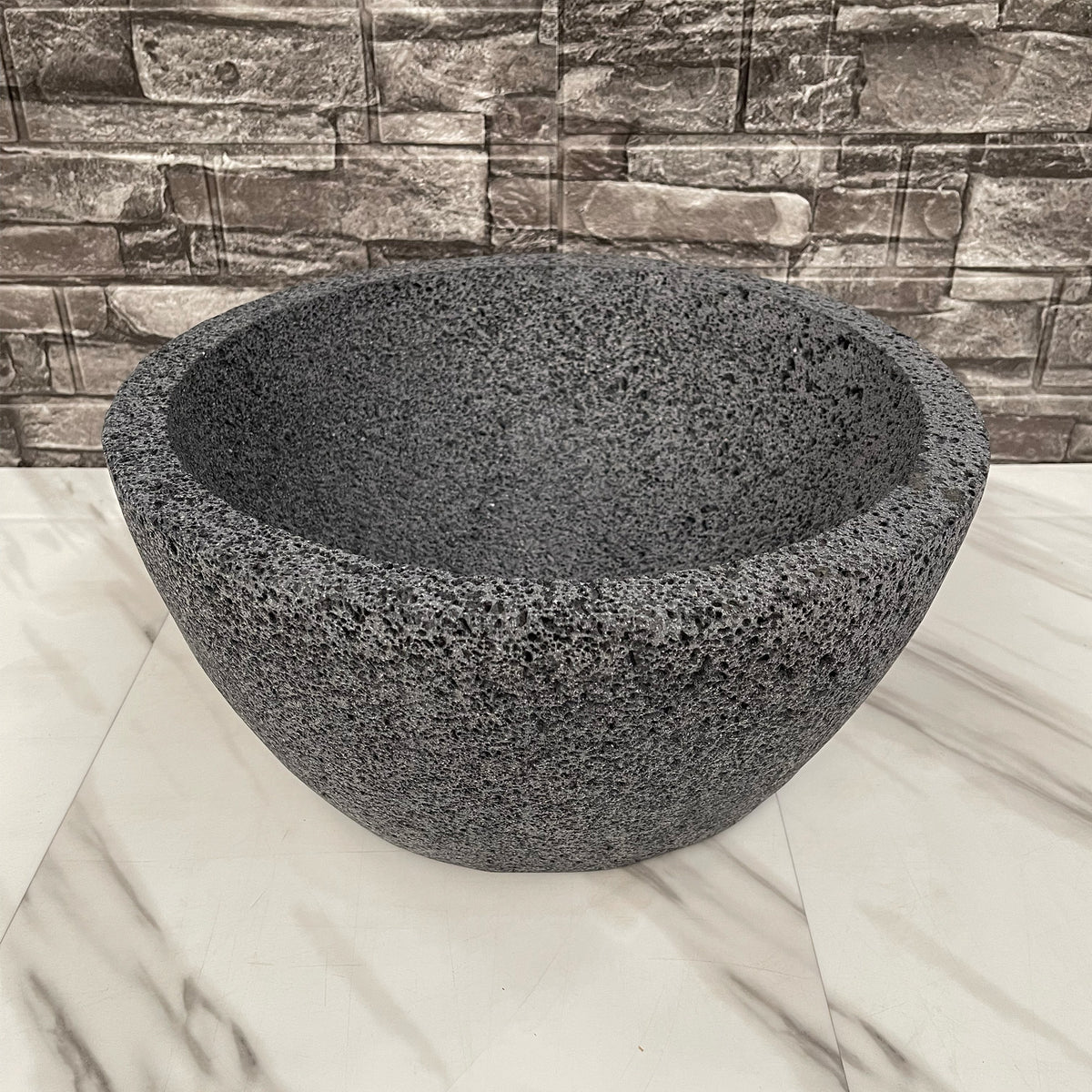 Lavabo Ovalin Artesanal De Piedra Volcánica 35cm Diámetro