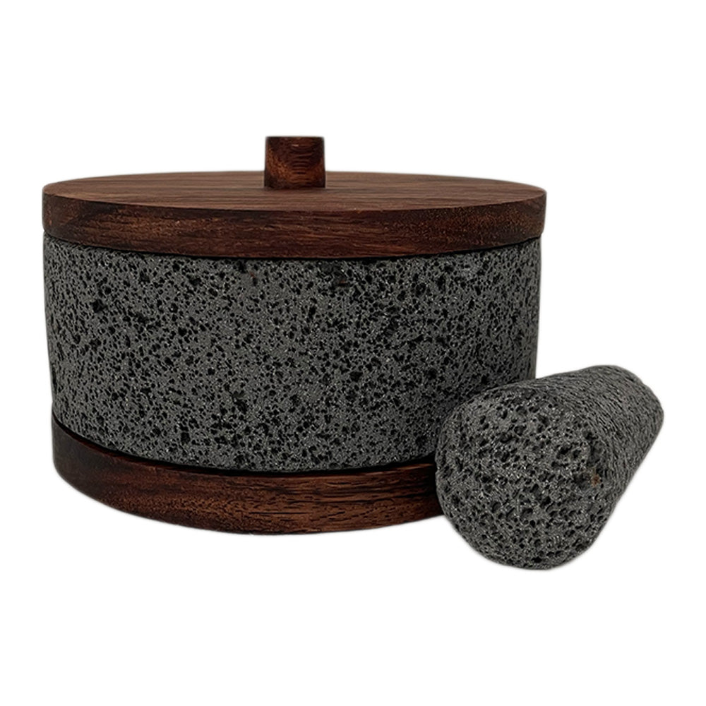 Remate - Molcajete de Piedra Volcánica con Base y Tapa - Calli 8"