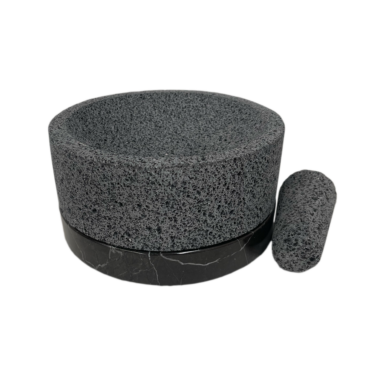 Molcajete Calli de Piedra Volcánica con Base de Mármol