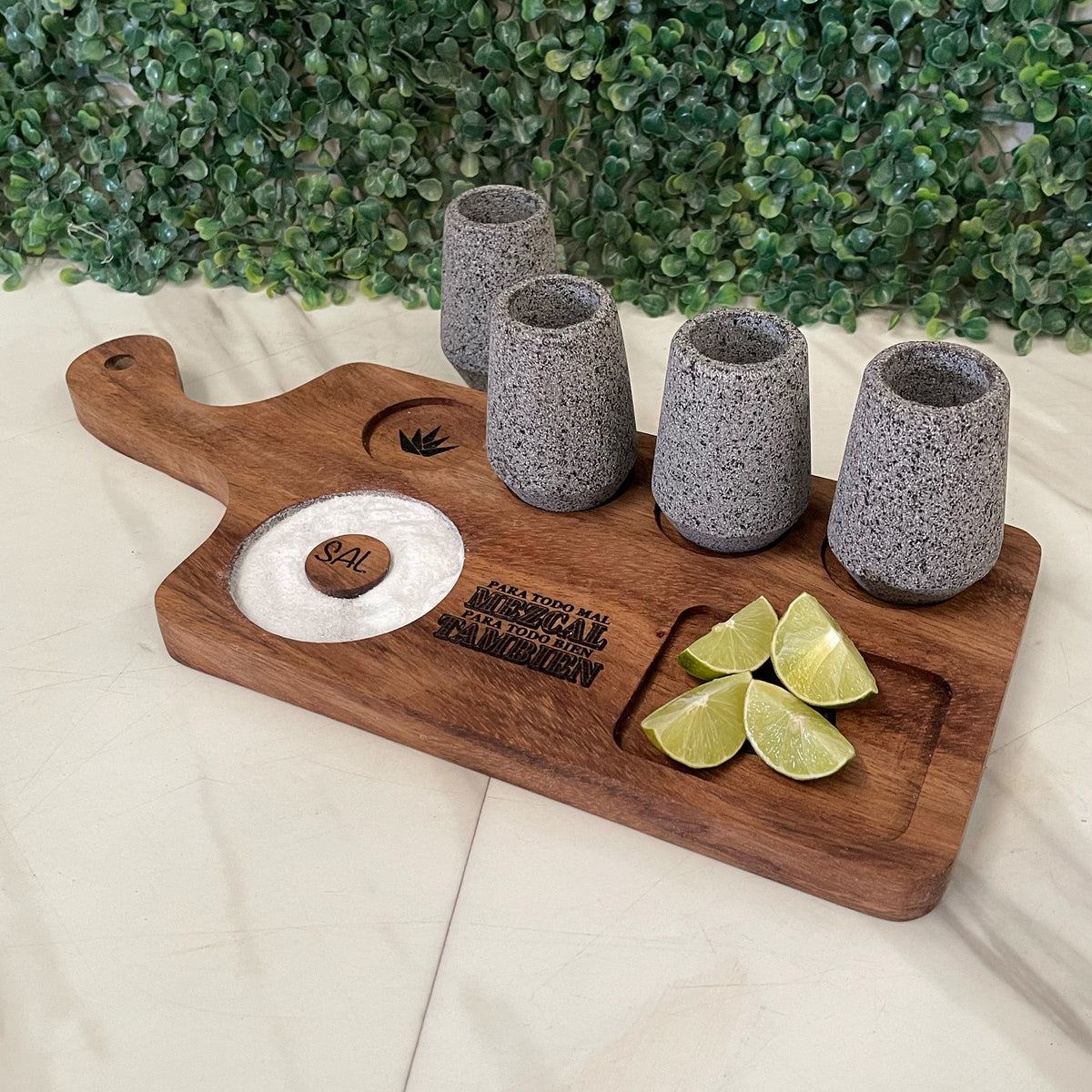 Kit De 4 Tequileros De Piedra Volcánica | Caballitos | Shots