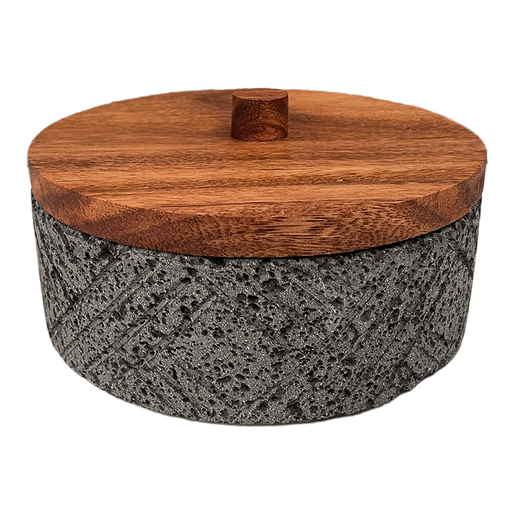 Volcanic Stone Tortillero With Parota Wood Lid