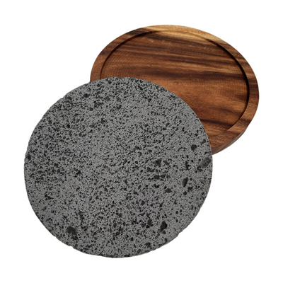 Plato de Piedra Volcánica Circular con Base
