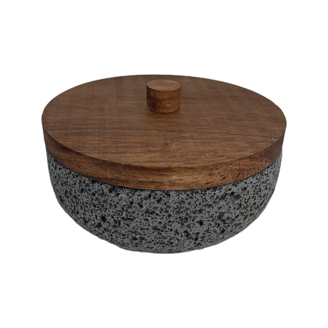 Volcanic Stone Tortillero With Parota Wood Lid