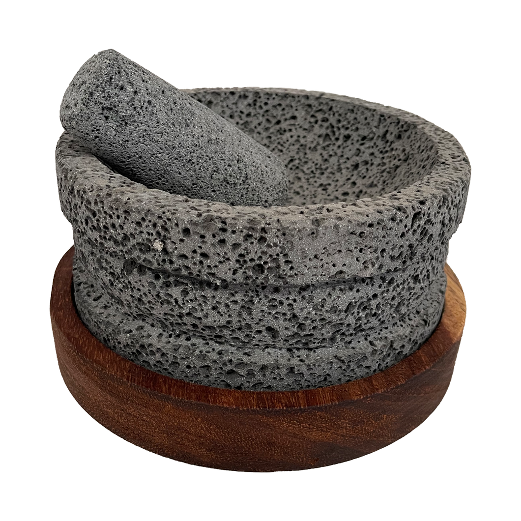 Molcajete of Volcanic Stone with Base (Large)