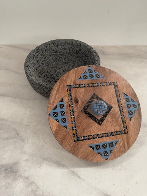 Volcanic Stone Tortillero With Parota Wood Lid