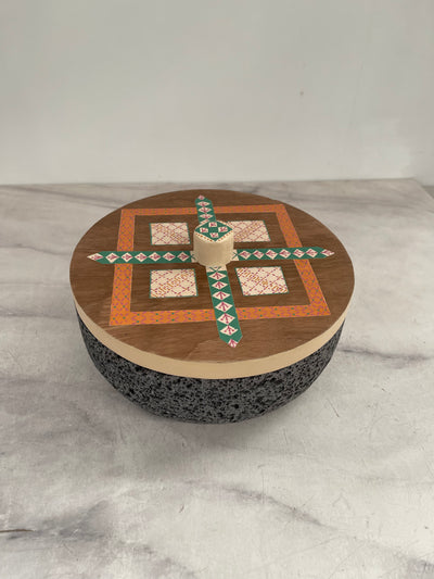 Volcanic Stone Tortillero With Parota Wood Lid