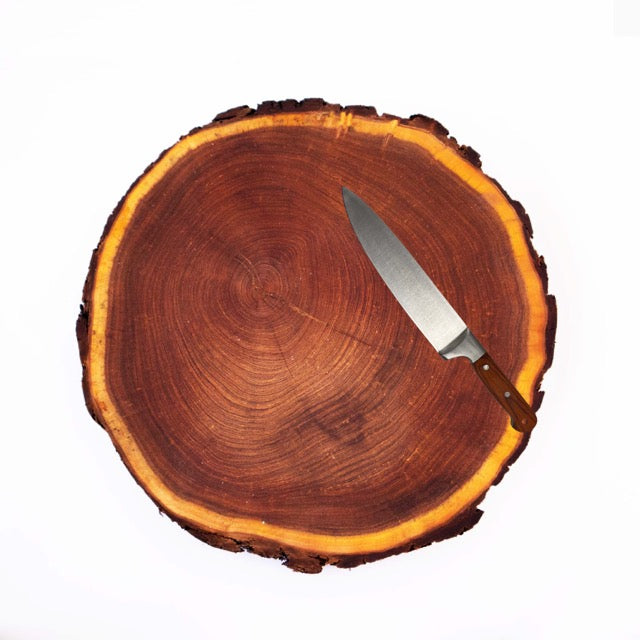 Kit Parrillero - Rodaja de Mezquite y Cuchillo Chef Mango de Madera