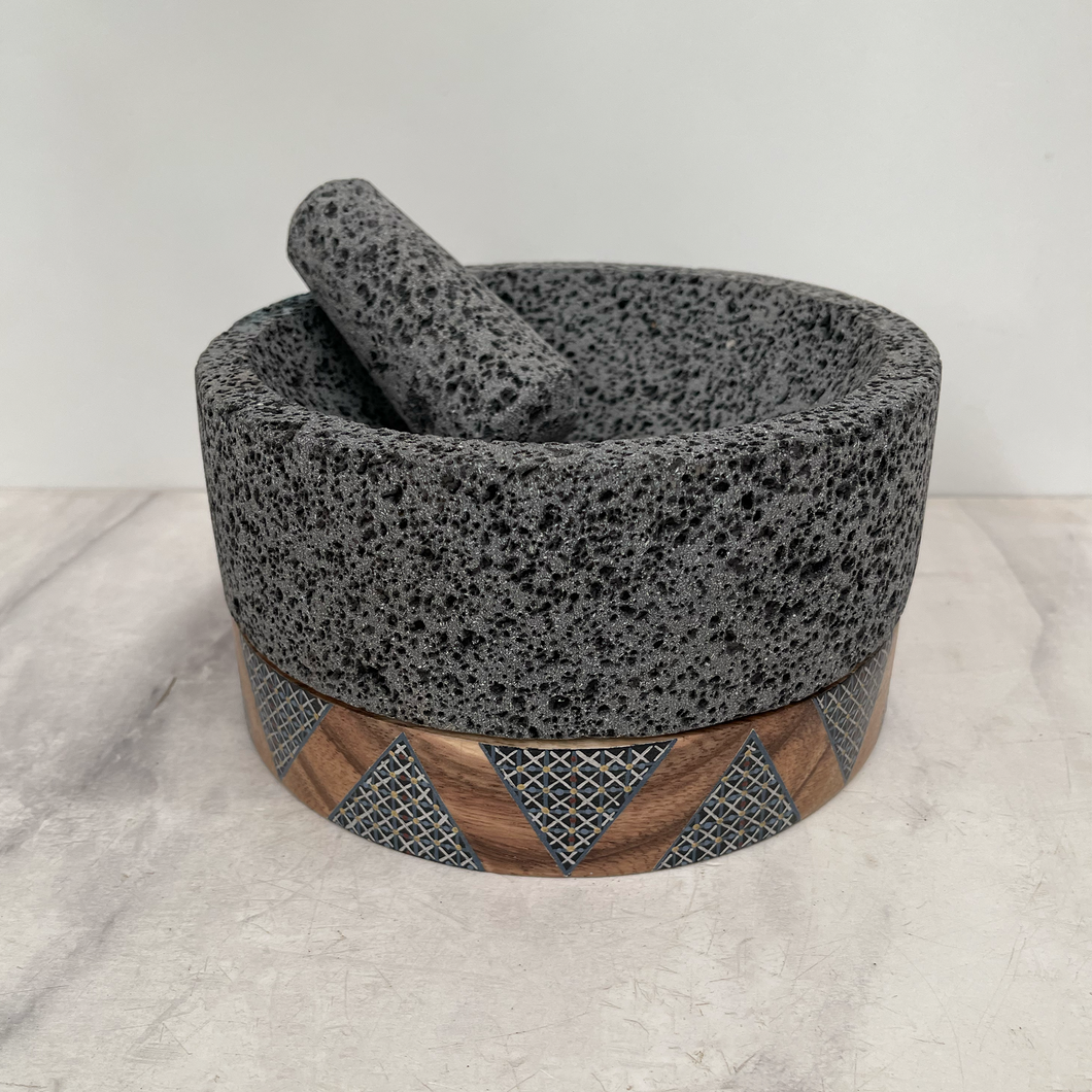 Molcajete of Volcanic Stone with Base (Large)