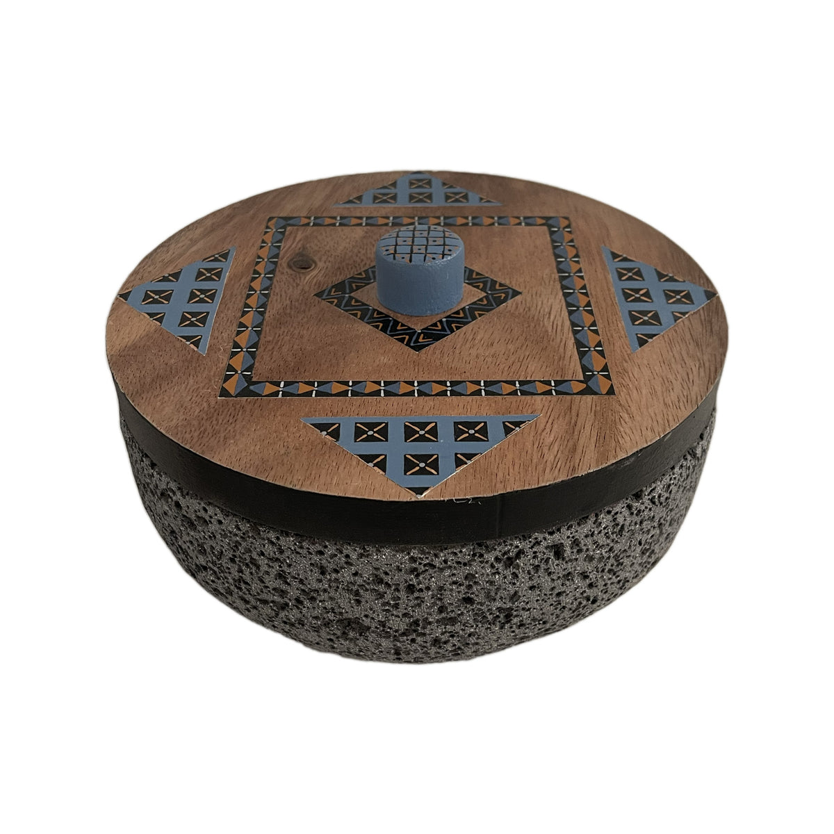Volcanic Stone Tortillero With Parota Wood Lid
