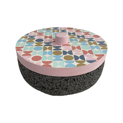 Tortillero De Piedra Volcánica Con Tapa de Madera de Parota Pintada a Mano - Tlahuanoni (Modelo C)